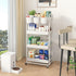 4-Tier JIUYOTREE Plastic Rolling Storage Cart Utility Cart with Extra Hanging Cups Handles Lockable Wheels for Living