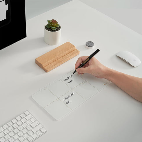 Desktop Glass Weekly Planner Whiteboard with Detachable Wood Stand,Small Portable Dry Erase Calendar to Do List White Board 12x6" for Office, Home, Schools, Marker&Eraser Included, Yeoux by YEOUX