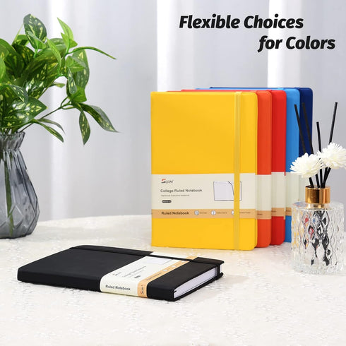 SUIN Hardcover Journal Notebooks, A5 Lined Journals for Writing, 200 Pages, Classic Ruled Notebooks (Black - 6 Pack)