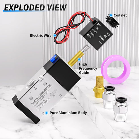 TAILONZ PNEUMATIC 1/8"NPT Solenoid Valve 3V110-06, DC12V Single Coil Pilot-Operated Electric