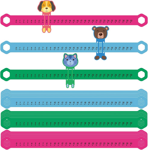 Eersida 24 Pcs PVC Math Number Line 0 to 30 for Students, Animal Positive Integers Slide Rules, 16.5 x 1.5 Inch (Bright