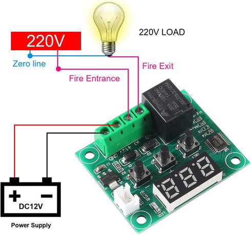 AEDIKO W1209 12V -50-110C (1-Pack) DC Digital Temperature Controller Board Blue Digital Display Thermostat Electronic