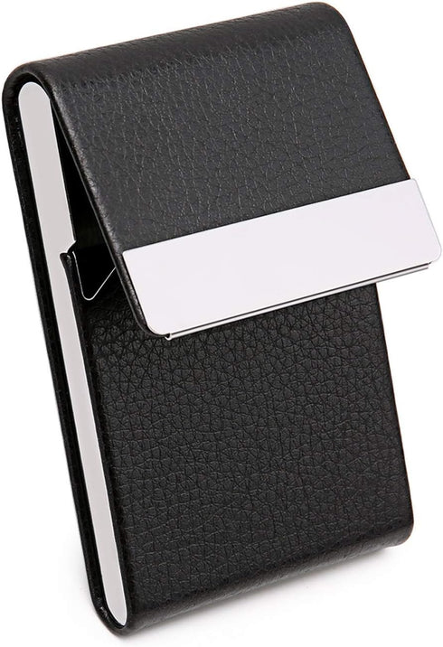 JuneLsy PU Leather Business Card Holder Case, Magnetic Shut Pocket Carrier for Men & Women, Pack of 2 (Black/Blue)