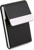 JuneLsy PU Leather Business Card Holder Case, Magnetic Shut Pocket Carrier for Men & Women, Pack of 2 (Black/Blue)