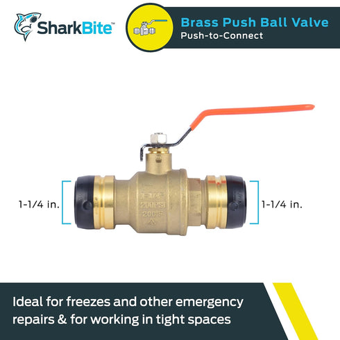 1-1/4 1-1/4 Inch UXLBV35 SharkBite x Ball Valve, Push To Connect Brass Water Shut-Off Plumbing Fitting