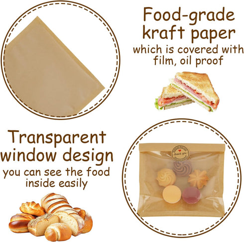 400 7.5 7.1 Inch PCS Heat Seal Bakery Bags with Window x Grease-Proof Pastry Bag with Window Donut Bags To Go