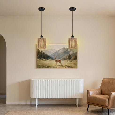1 Pack, Bulb BoostArea Rattan Pendant Lights Kitchen Island, Farmhouse Chandelier with Handwoven Wicker Shade