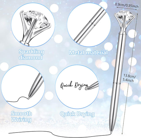 Leinuosen 50 Pcs Bulk Diamond Pens, Crystal Bridal Shower Pens, Metal Bling Pens with Black Ink for Wedding Party
