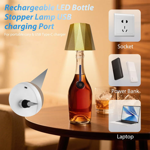 Sigasanio 3 Wireless Wine Bottle Lamp for Table Lamps, Color Rechargeable Wine Bottle Lights for Bedroom Bars