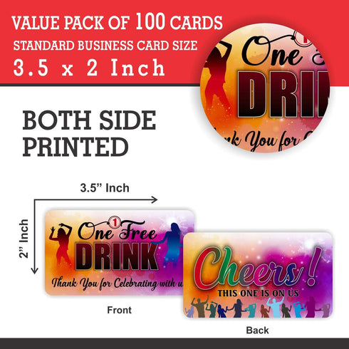 PARTH iMPEX One Free Drink Ticket Coupon Cards - Pack of 100, 3.5"x2" Redeem Gift Vouchers for Events