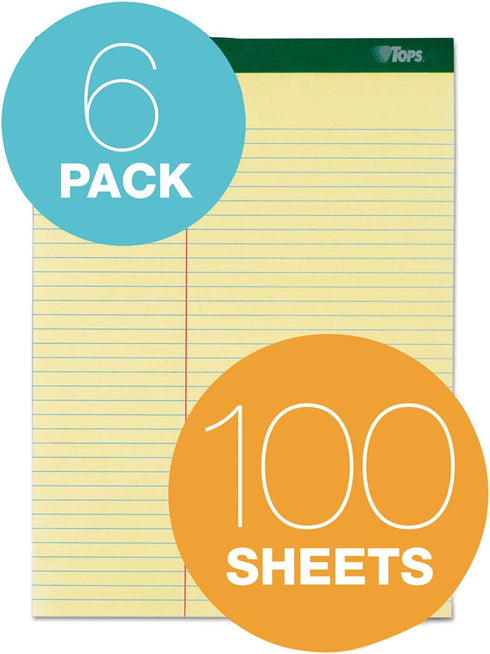 Tops Docket Writing Pads, 100 Sheets, Extra-Strong Back, 8-1/2" x 11-3/4", Perforated, Canary, 6 Pack (63396)