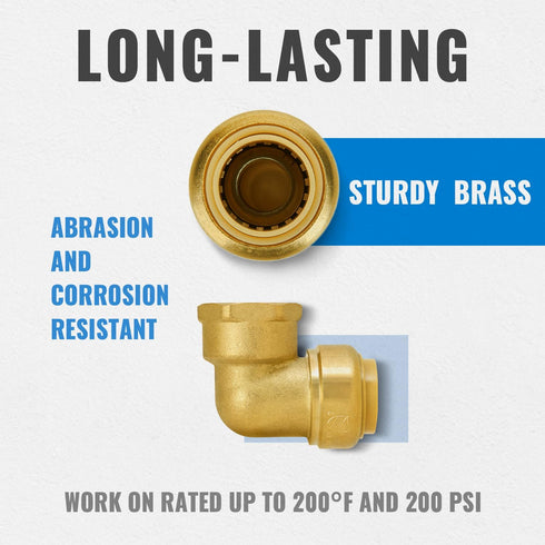 SUNGATOR 3/4" 90 Degree Female Elbow, 3/4 Inch Push x 3/4 Inch FNPT, No Lead Brass Plumbing Fitting, Pack of 2
