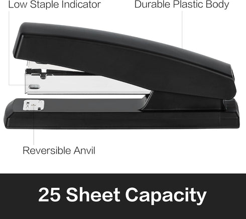 Deli Stapler, Desktop Stapler, 2 Pack, Office Stapler, 25 Sheet Capacity, Includes 2000 Staples and 2 Staple Removers, 2 Pack,Black by deli