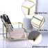 Hipiwe Glass Business Card Holder Stand with Pen/Pencil Organizer Gold Business Name Cards Display Holder for Home Office Desktop Countertop, 2 Slots