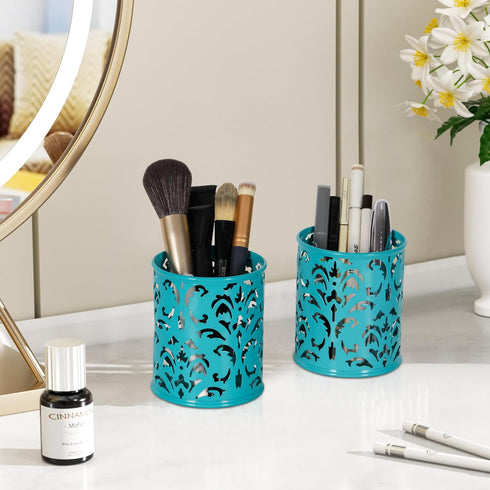 EasyPAG Metal Round Pen Holder 2 Pack - Dark Teal Desk Pencil Organizer for School & Office
