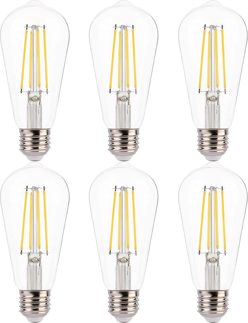 FLSNT 7W LED Edison Bulbs, 60W Equivalent, 4000K Cool White, 800LM, E26 Base, Dimmable, 6 Pack
