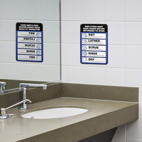 Excello Global Products Employee Must Wash Hand Sign - 5"x7" Plastic Sign for Businesses with Easy Mount Adhesive