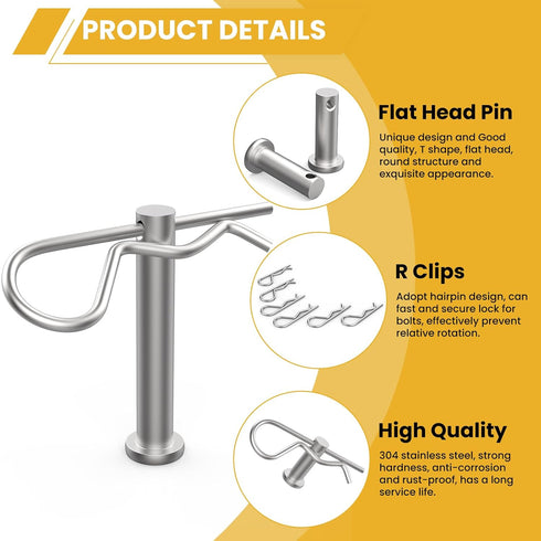 12Pcs M8 Clevis Pin and M3 X 60 R Shape Cotter Assortment Kit, 304 Stainless Steel Flat Head Pin Cotter for Hitch Lock