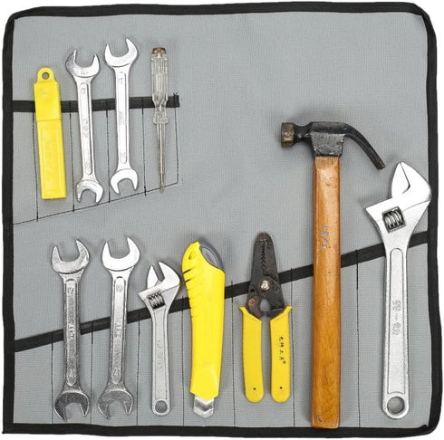 HERSENT 12 Set 4(HGJ73) Heavy Duty Oxford Tool Roll Pouch Wrench Holder Organizer Bag With Pockets Of (Grey)