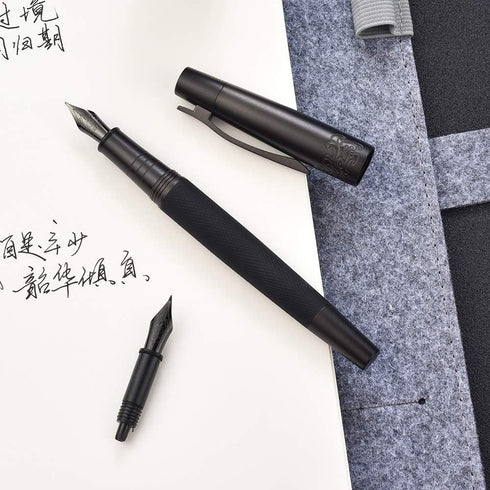 Hongdian 6013 Pure Black Solid Metal Fountain Pen with Extra Fine Nib, Senior General Ink Converter Pen in Metal Box