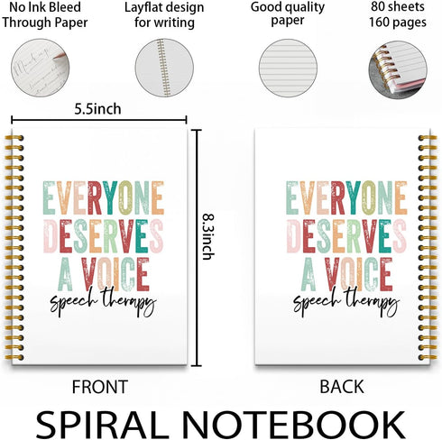 Speech Therapy Spiral Journal Notebook, 5.5×8.3, 160 Pages for Speech Therapists, SLP Gifts, Everyone Deserves a Voice