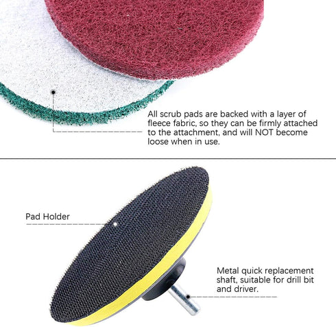 Swpeet 16Pcs 5Inch 3 1 Different Color Scrubbing Pads Drill Powered Brush Tile Scrubber Scouring Pads Cleaning Kit