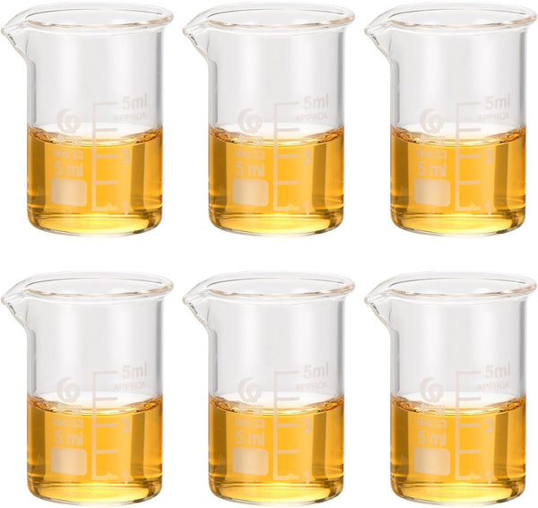 PATIKIL 5ml Low Form Glass Beaker, 6Pcs 3.3 Borosilicate Glass Beakers for Lab Experiment, Cooking