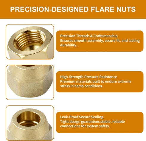A.I.FORCE Set 45 (3/8", 5 Pack) Premium Brass Flare Nut - SAE Flare Tube Fittings for Air Conditioning & Copper Pipe