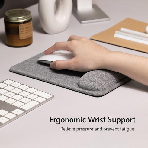 SenseAGE Compact Ergonomic Mouse Pad with Wrist Support, Non-Slip Base, Lightweight & Portable, Grey