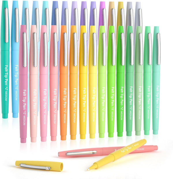 Lelix 30 Colors Felt Tip Pens, Medium Point Pastel Colored Markers for Journaling, Writing, and Note Taking