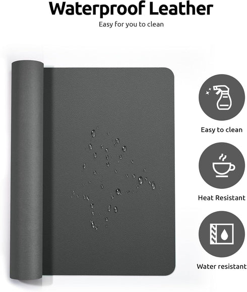 YSAGi Leather Desk Pad Protector, Large Non-Slip PU Leather Desk Blotter, Waterproof Writing Pad for Office (Dark Grey)