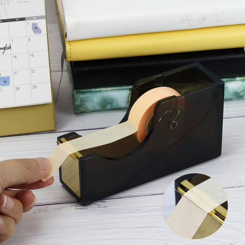 Buqoo Black Gold Acrylic Stapler and Tape Dispenser Set, 1-Inch Core Tape Holder, 6.3 Inches Fabric Scissors