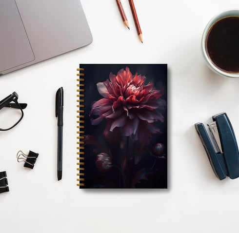 Dark Academia Moody Dahlia Notebook for Women, Gothic Floral Journal, Witchy Spiral Notebook 5.5x8.3