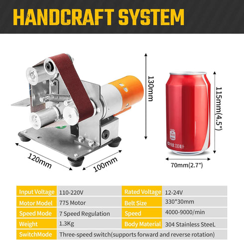 3-In-1 7 Mini Belt Sander - Electric Bench Grinder Sanding Machine, Adjustable Speed Table Polisher Buffer Handcraft