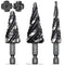 THINKWORK 3 Pcs Spiral Flute Step Drill Bit Set, HSS Step Bits (1/8"-7/8") with Tool Box, 1/4" Shank
