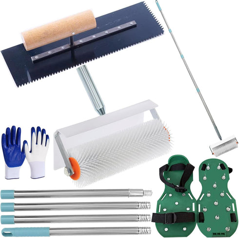 DBYANAN Self Leveling Tools Kit 10 inch Spiked Roller with 62in Extension Pole