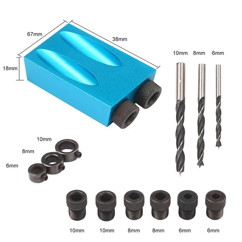 15Pcs Pocket Hole Jig - 15 Degree Dowel Drill Joinery Kit Hole Screw Jig with 6/8/10mm Drive Adapter for Woodworking