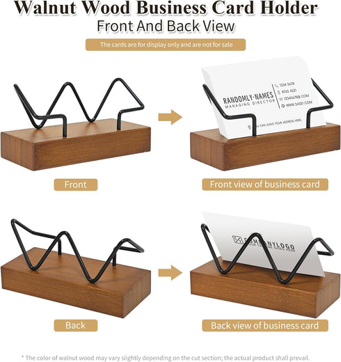 Bershaker 2 Pack Wood Business Card Holder for Desk, Wooden Business Name Card Display Stand Postcard Holder for Office