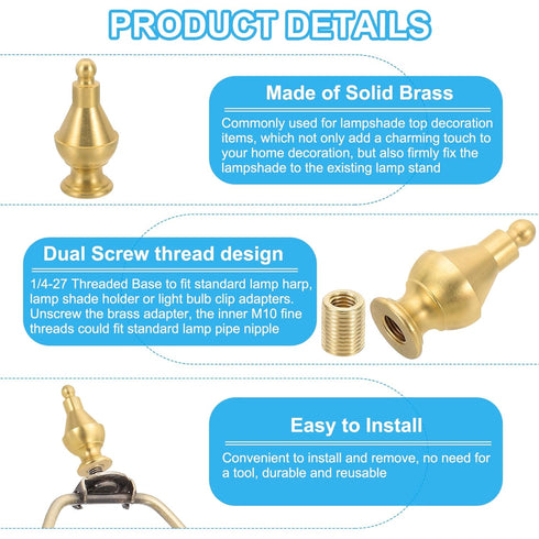 PATIKIL 24.5 52mm 3 Set x Lamp Finials Caps Knob, Solid Brass Lamp Shade Top Decoration Screw Cap Nuts with Brass