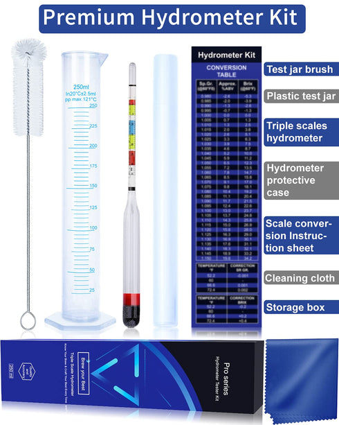 Hydrometer Test Kit, Triple Scale Alcohol Tester for Wine, Beer, Kombucha & Mead, Home Brewing Kit