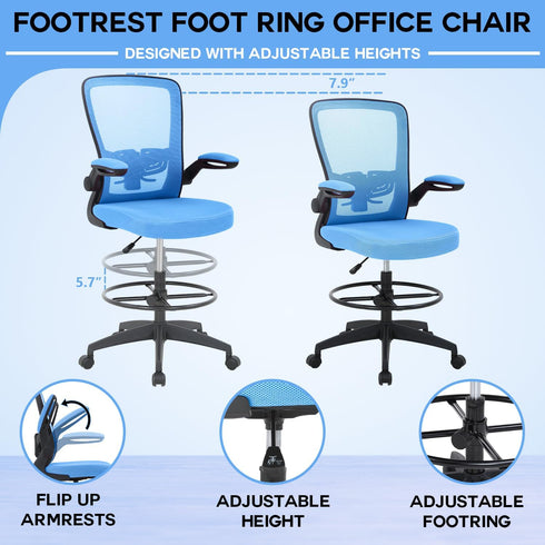 PayLessHere Ergonomic Drafting Chair Tall Office Chair High Adjustable Standing Desk Chair with Lumbar Support Mesh