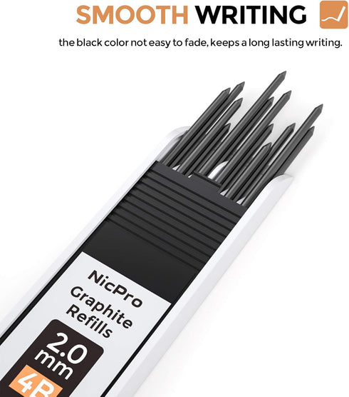 Nicpro 2mm Metal Mechanical Pencil Set, 2PCS Lead Holder with 120 Graphite Lead Refill (HB 2H 4H 2B 4B & Color), 2