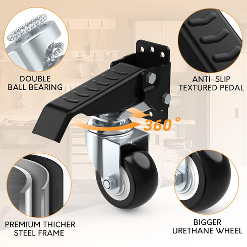 SOLEJAZZ Workbench Caster Kit, 660 LBS Heavy Duty Retractable Casters, All Steel Construction