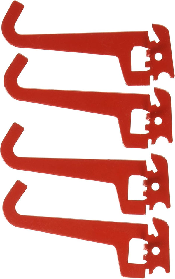 Wall Control Slotted Metal Pegboard Hooks Pack - 3-1/2in Reach Curved Tip Hook - Red for Pegboard and Tool Board