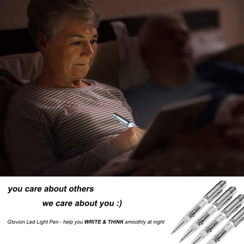 Glovion LED Pen Light Pack of 4 - LED Writing Pens with Black Ink - White/Red/Blue/Green Color