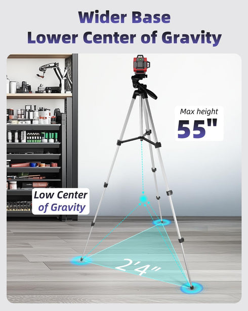 Xincere 55 inch 1/4"-20 3D Aluminum Laser Level Tripod with Green Bubble Level, Lightweight Quick Release Plate, Screw