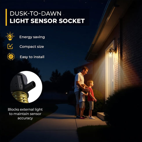 Bulb Touch & Glow - Dusk-to-Dawn Photocell Light Control - Automatic Light Sensor Socket - Outdoor Socket - Energy