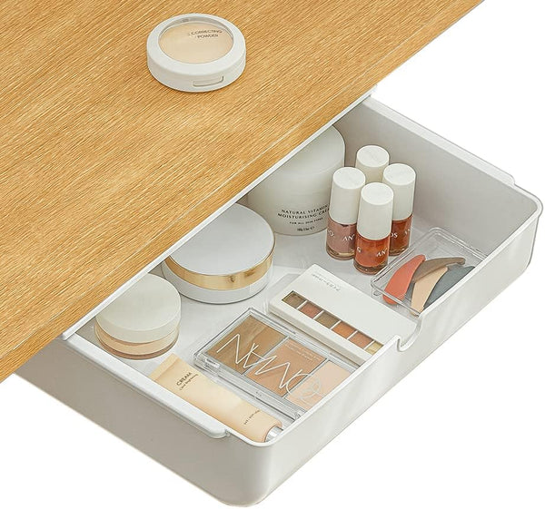 Poeland Under Desk Drawer, Self-Stick Storage Organizer for Office, Home, School, Large Size, White