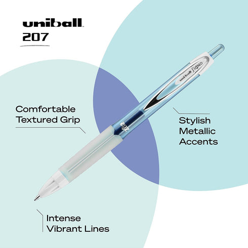 Uniball Signo 207 12 Pack Gel Pens, 0.7mm Medium Assorted Colors, Smooth Writing Office Supplies