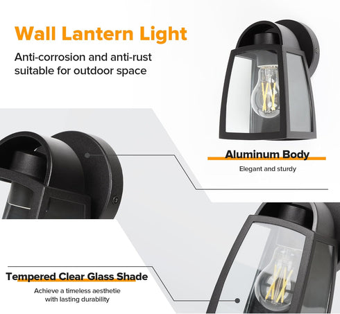 LUTEC Outdoor Wall Light Fixtures, Exterior Waterproof Wall Lantern with Clear Glass Shade, Aluminum Modern Matte Black